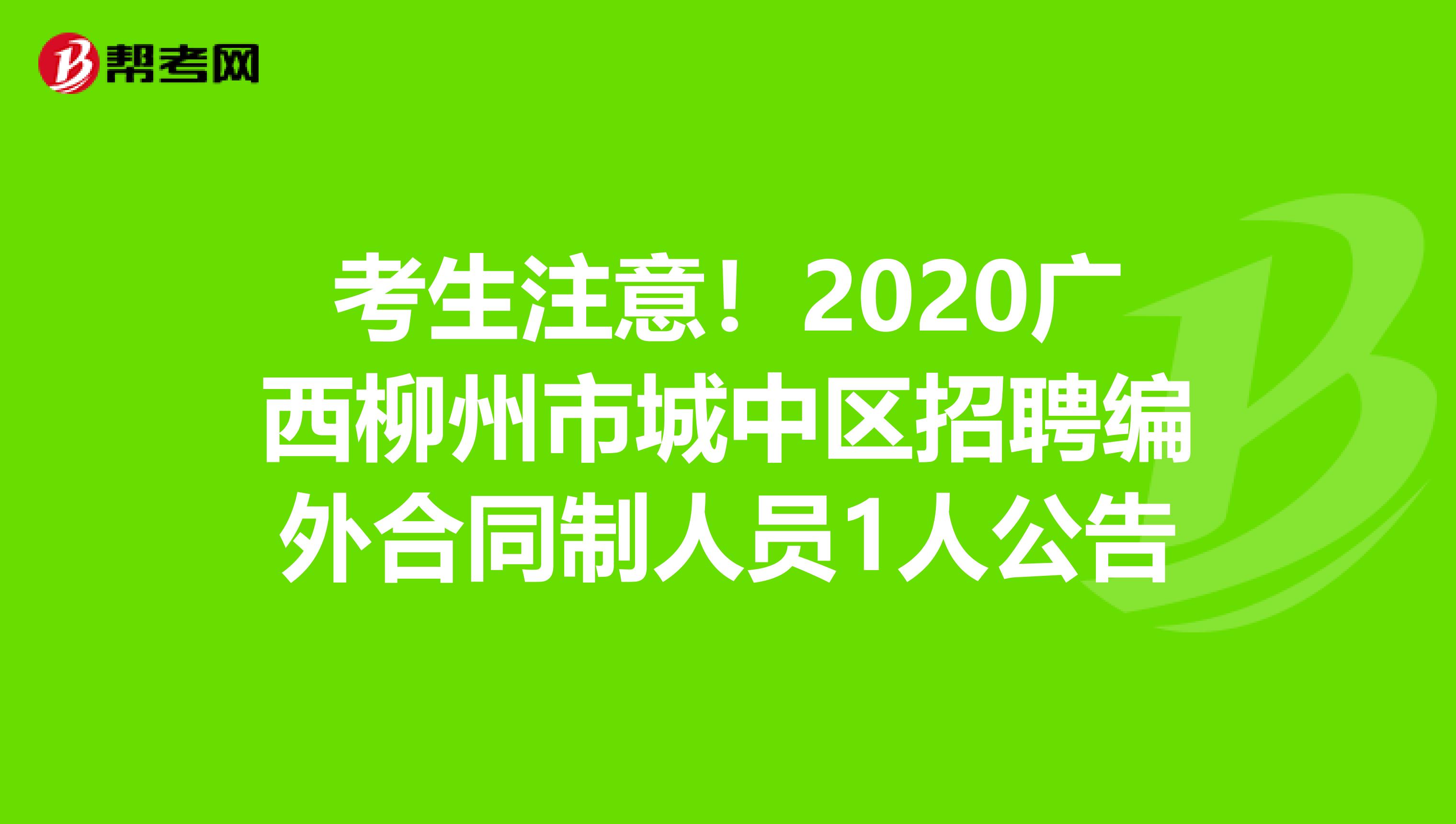 考生注意！2020广西柳州市城中区招聘编外合同制人员1人公告
