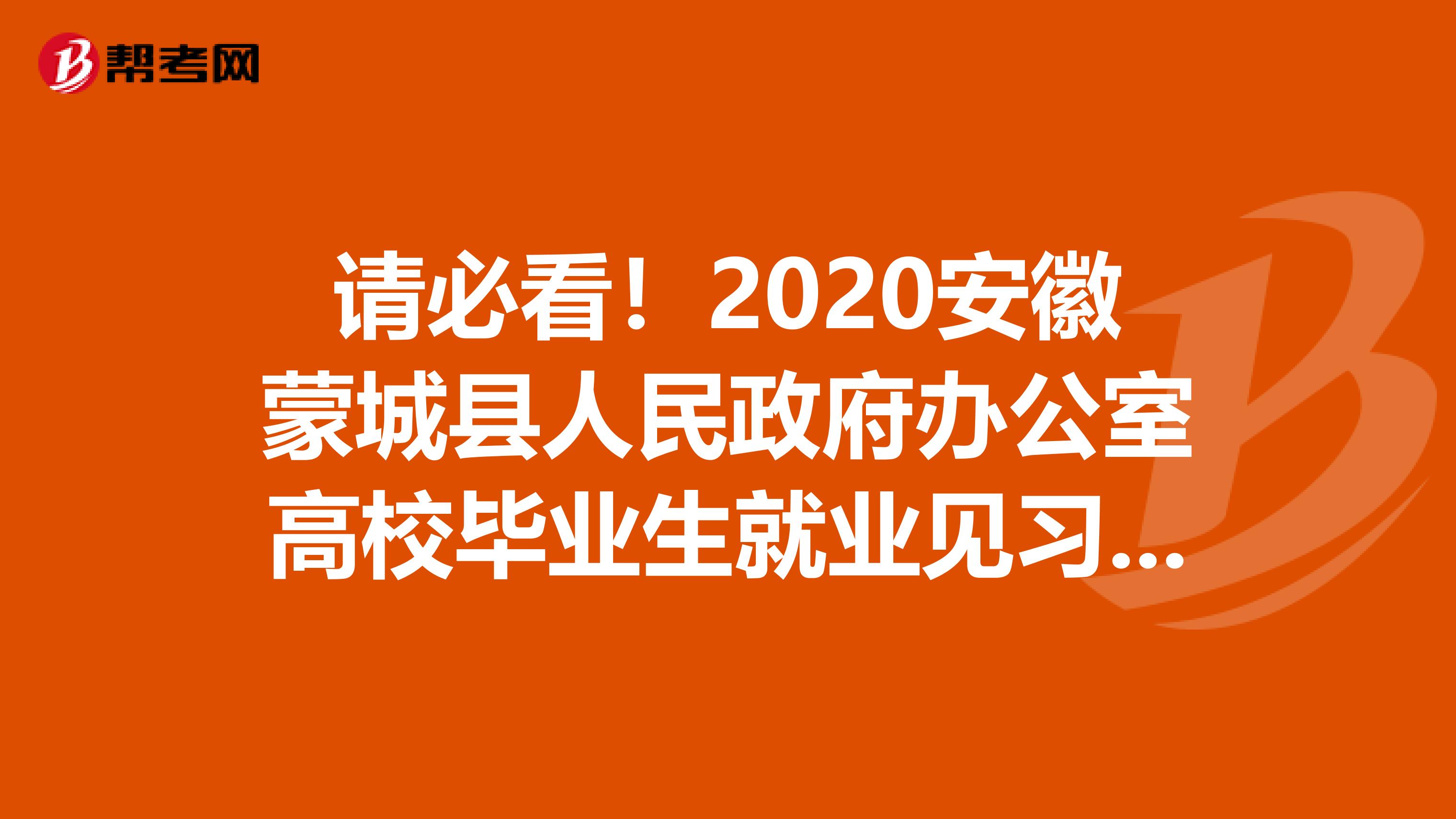请必看！2020安徽蒙城县人民政府办公室高校毕业生就业见习公告