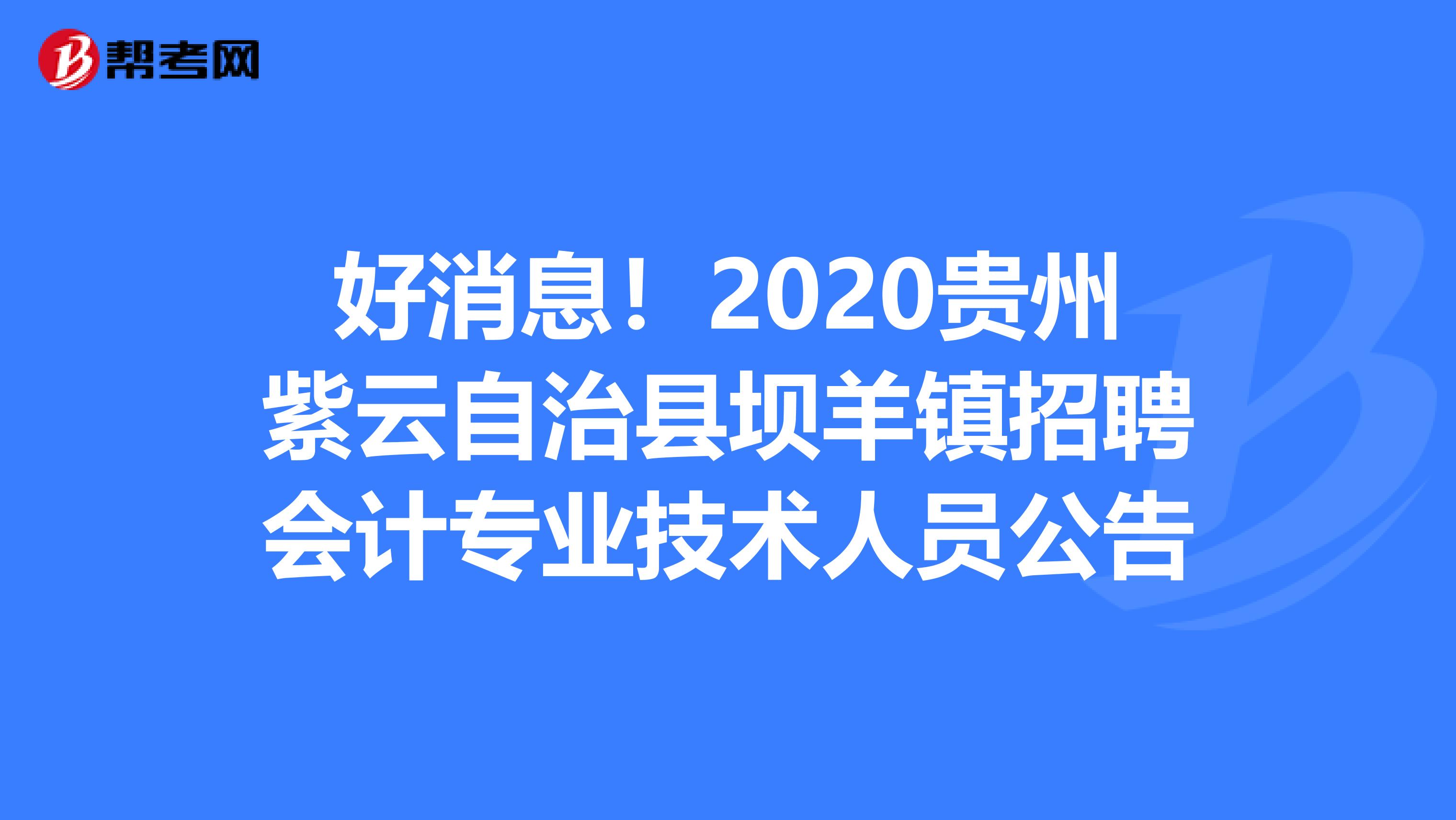 好消息！2020贵州紫云自治县坝羊镇招聘会计专业技术人员公告