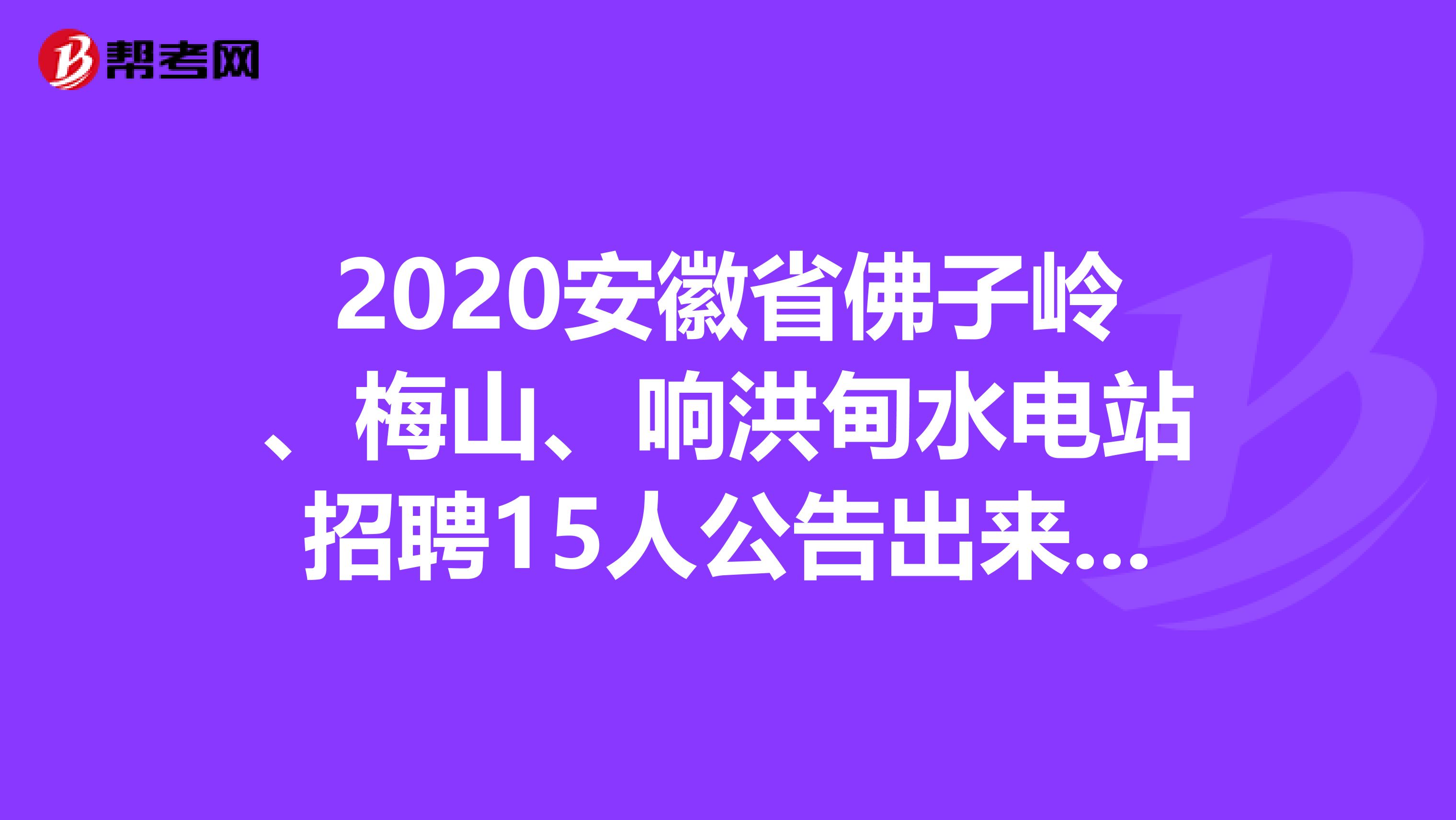 2020安徽省佛子岭、梅山、响洪甸水电站招聘15人公告出来咯！