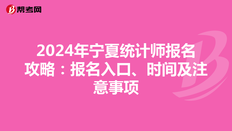 2024年宁夏统计师报名攻略：报名入口、时间及注意事项