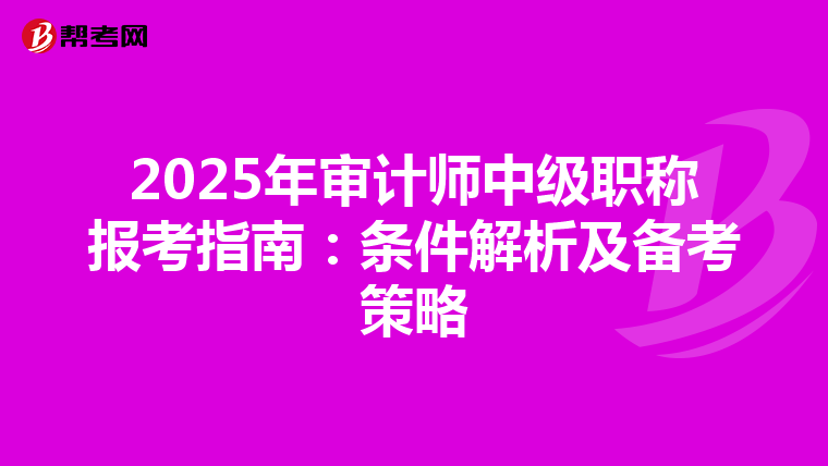 2025年审计师中级职称报考指南：条件解析及备考策略