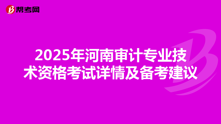 2025年河南审计专业技术资格考试详情及备考建议