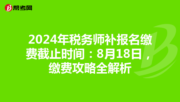 2024年税务师补报名缴费截止时间：8月18日，缴费攻略全解析