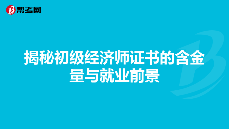 揭秘初级经济师证书的含金量与就业前景