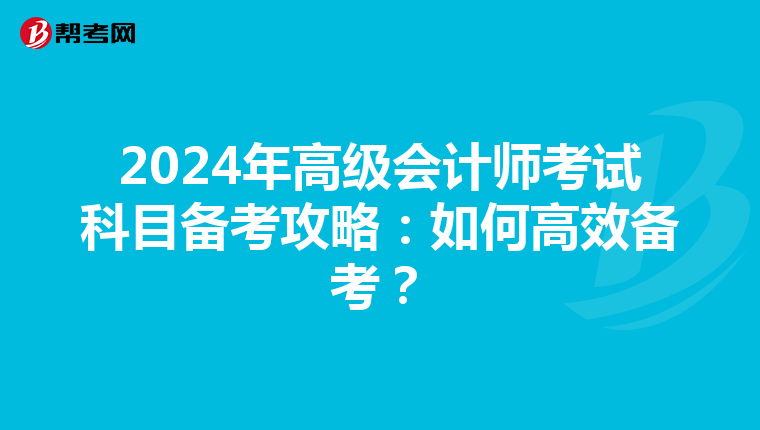 2024年高级会计师考试科目备考攻略：如何高效备考？