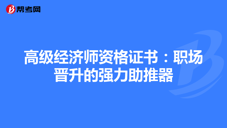 高级经济师资格证书：职场晋升的强力助推器