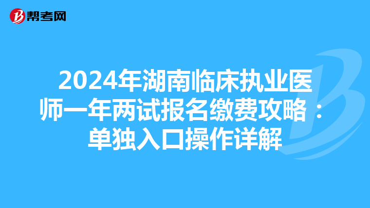 2024年湖南临床执业医师一年两试报名缴费攻略：单独入口操作详解