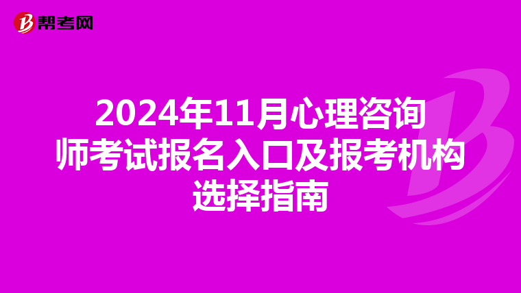 2024年11月心理咨询师考试报名入口及报考机构选择指南