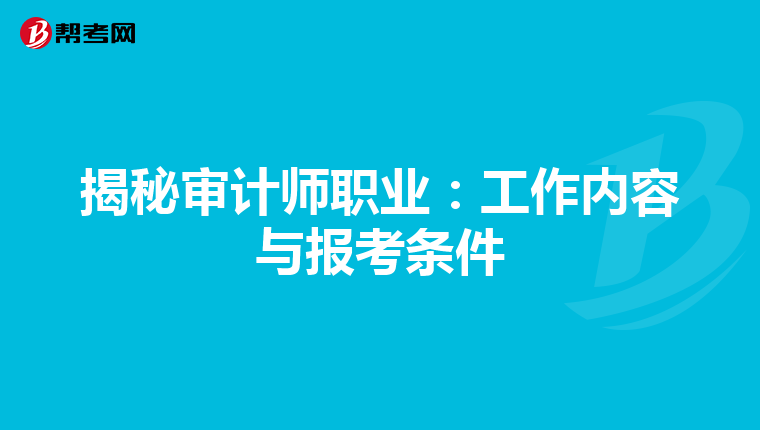 揭秘审计师职业：工作内容与报考条件