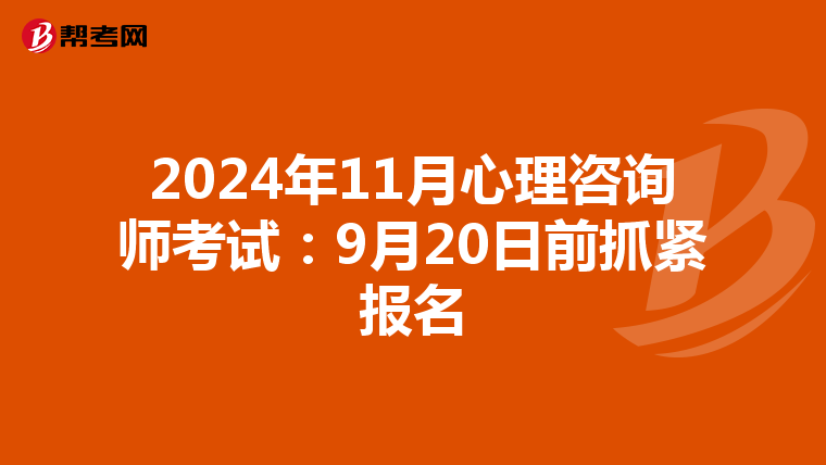 2024年11月心理咨询师考试：9月20日前抓紧报名