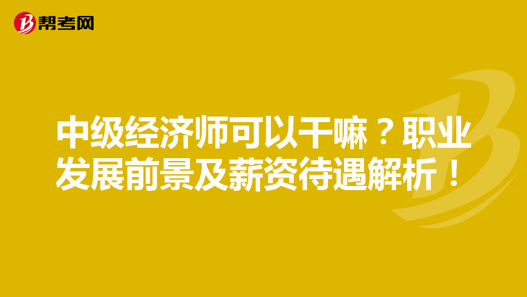 中级经济师可以干嘛？职业发展前景及薪资待遇解析！