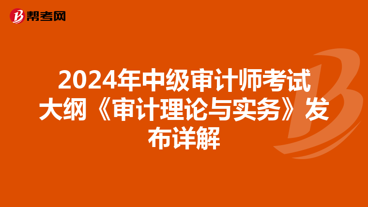 2024年中级审计师考试大纲《审计理论与实务》发布详解