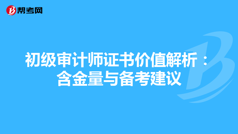 初级审计师证书价值解析：含金量与备考建议
