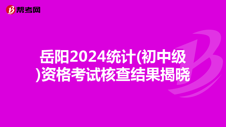 岳阳2024统计(初中级)资格考试核查结果揭晓