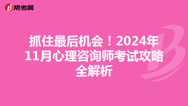 抓住最后机会！2024年11月心理咨询师考试攻略全解析