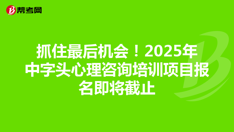 抓住最后机会！2025年中字头心理咨询培训项目报名即将截止