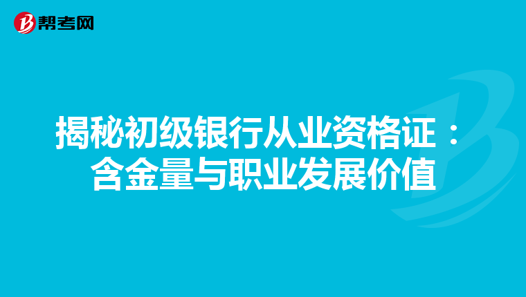 揭秘初级银行从业资格证：含金量与职业发展价值
