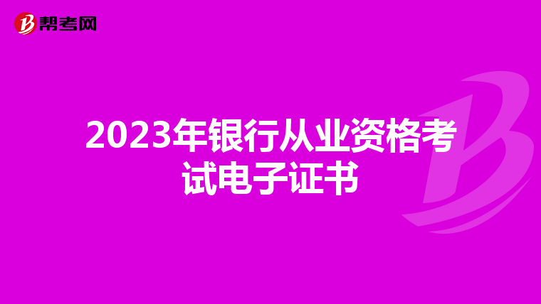2023年银行从业资格考试电子证书