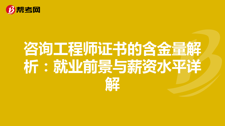 咨询工程师证书的含金量解析：就业前景与薪资水平详解