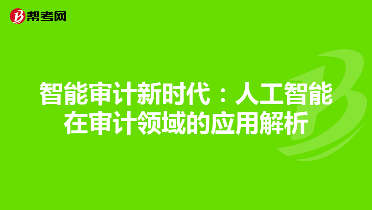 智能审计新时代：人工智能在审计领域的应用解析