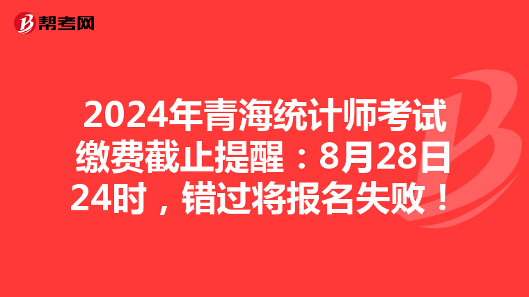 2024年青海统计师考试缴费截止提醒：8月28日24时，错过将报名失败！