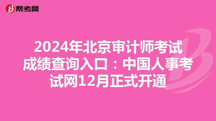 2024年北京审计师考试成绩查询入口：中国人事考试网12月正式开通