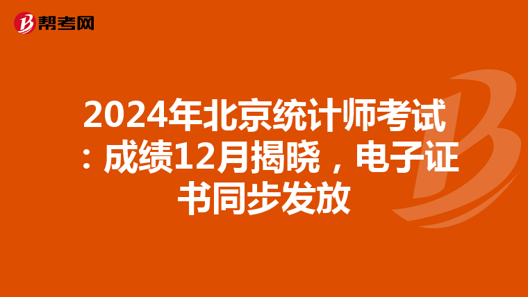 2024年北京统计师考试：成绩12月揭晓，电子证书同步发放