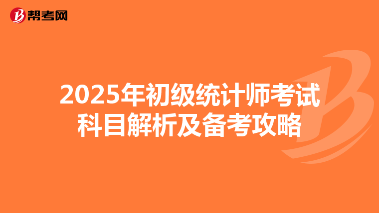 2025年初级统计师考试科目解析及备考攻略