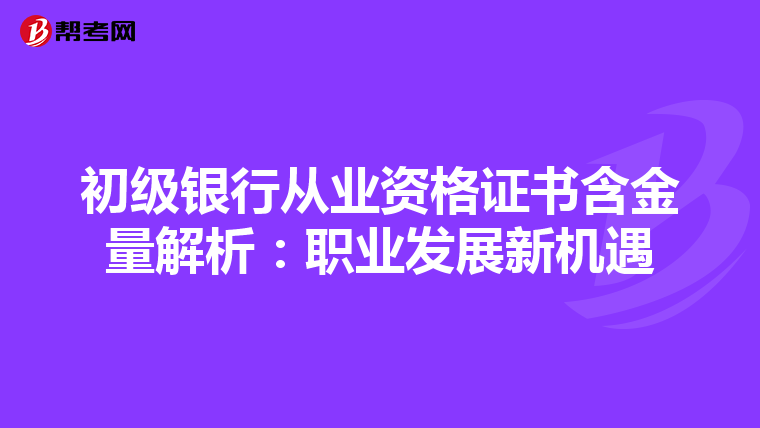 初级银行从业资格证书含金量解析：职业发展新机遇