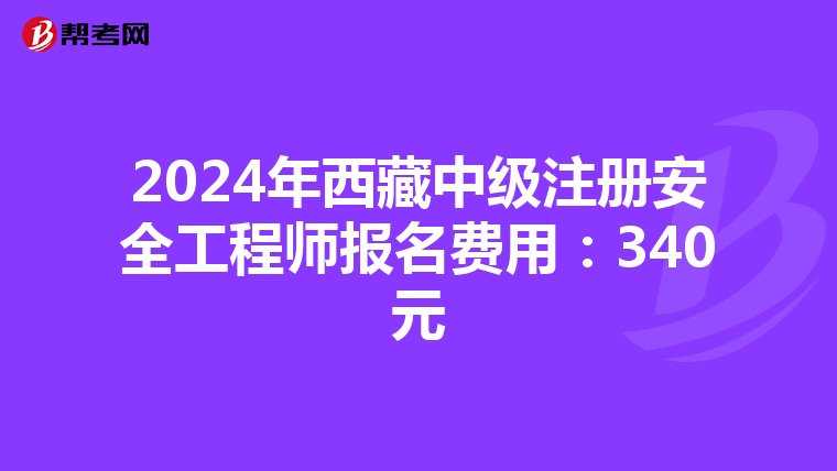 2024年西藏中級注冊安全工程師報名費用：340元