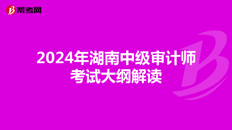 2024年湖南中级审计师考试大纲解读
