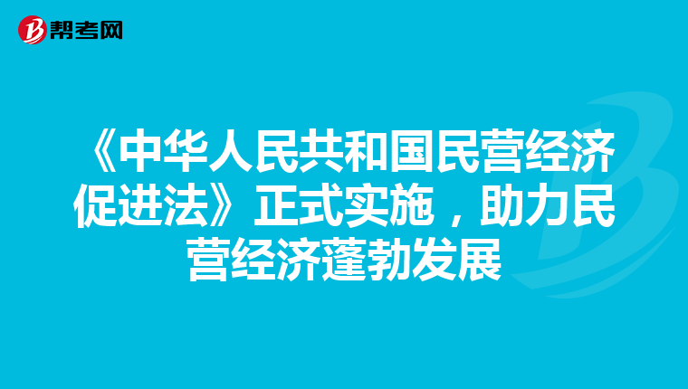 《中华人民共和国民营经济促进法》正式实施，助力民营经济蓬勃发展