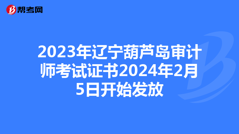 2023年辽宁葫芦岛审计师考试证书2024年2月5日开始发放