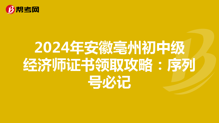 2024年安徽亳州初中級經濟師證書領取攻略：序列號必記