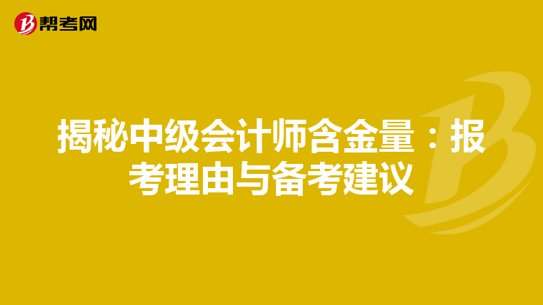 揭秘中级会计师含金量：报考理由与备考建议