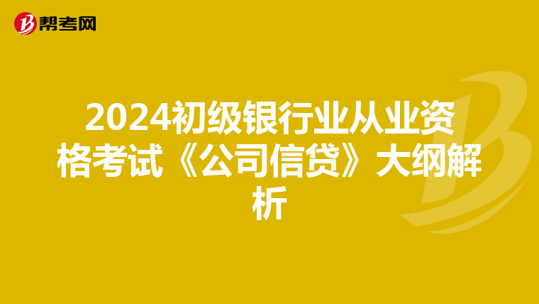 2024初级银行业从业资格考试《公司信贷》大纲解析
