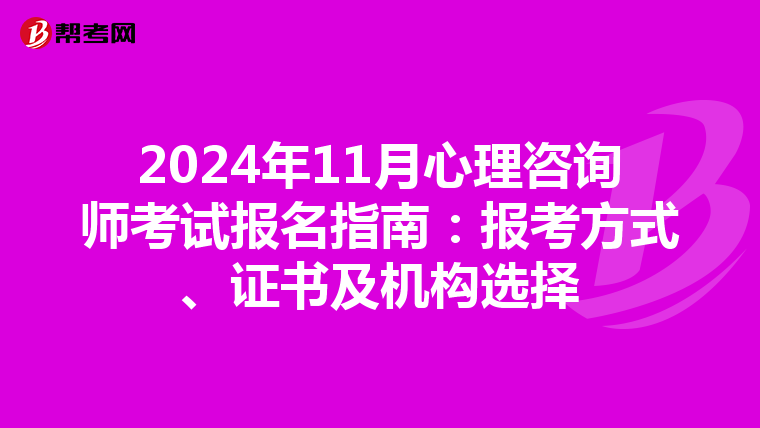 2024年11月心理咨询师考试报名指南：报考方式、证书及机构选择