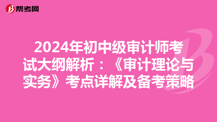 2024年初中级审计师考试大纲解析：《审计理论与实务》考点详解及备考策略