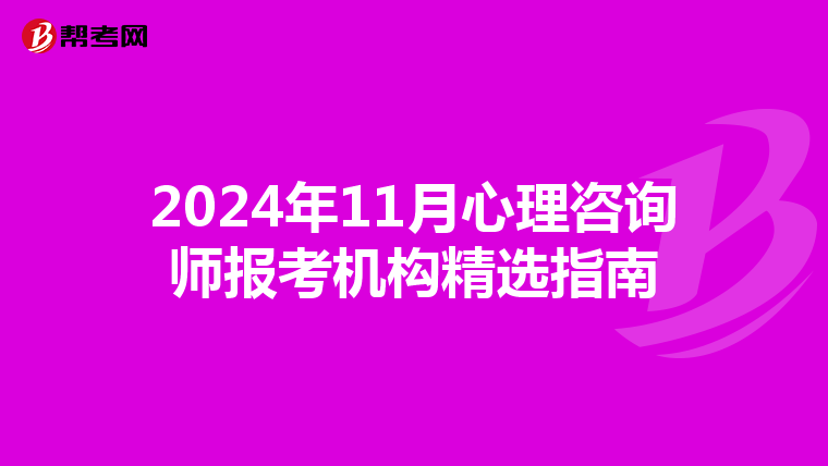 2024年11月心理咨询师报考机构精选指南