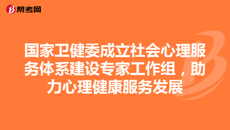 国家卫健委成立社会心理服务体系建设专家工作组，助力心理健康服务发展