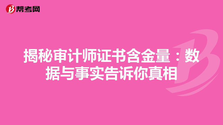 揭秘审计师证书含金量：数据与事实告诉你真相