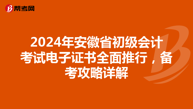2024年安徽省初级会计考试电子证书全面推行，备考攻略详解