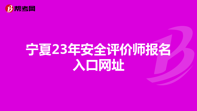 宁夏23年安全评价师报名入口网址