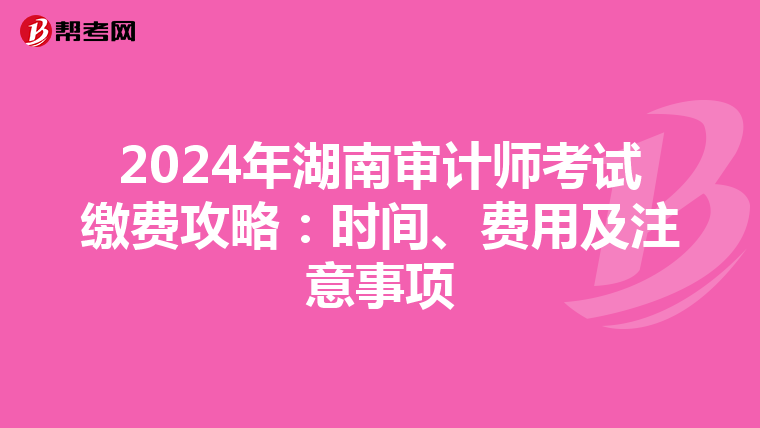 2024年湖南审计师考试缴费攻略：时间、费用及注意事项