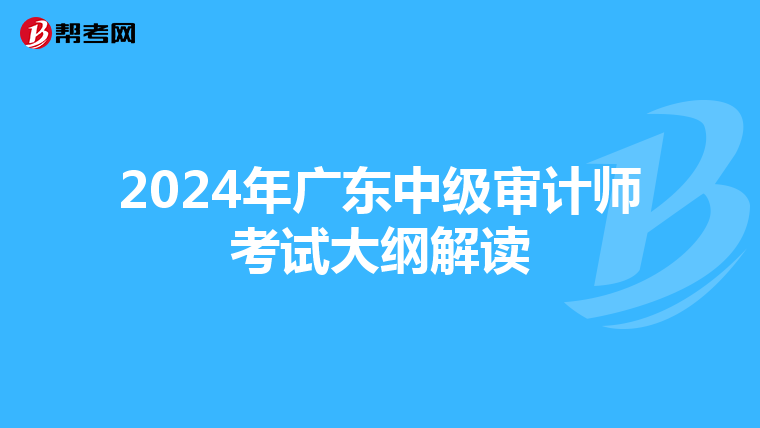 2024年广东中级审计师考试大纲解读
