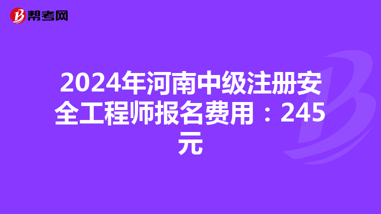 2024年河南中级注册安全工程师报名费用：245元