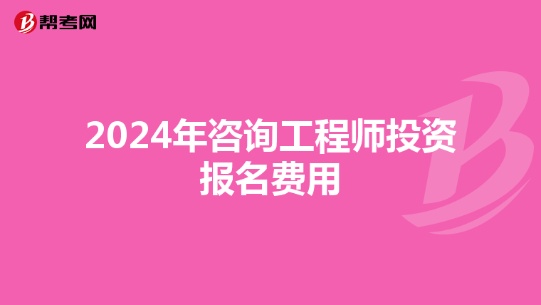 2024年咨询工程师投资报名费用