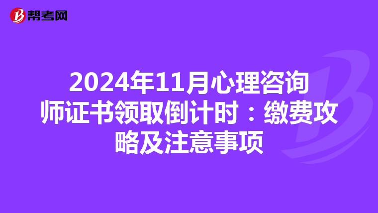 2024年11月心理咨询师证书领取倒计时：缴费攻略及注意事项