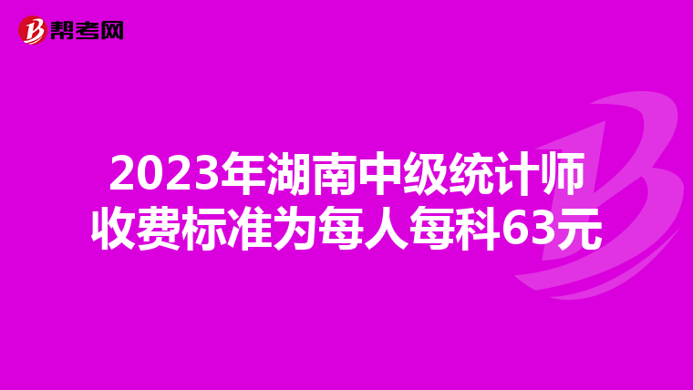 2023年湖南中级统计师收费标准为每人每科63元